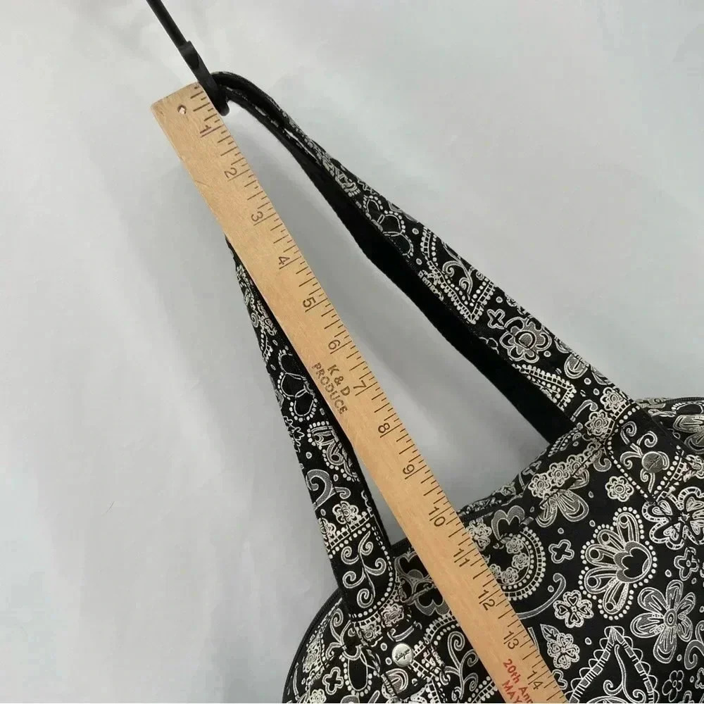 Thirty One Paisley Shoulder Bag Purse Black White Zip Closure Pockets 13”x14” - Picture 13 of 16